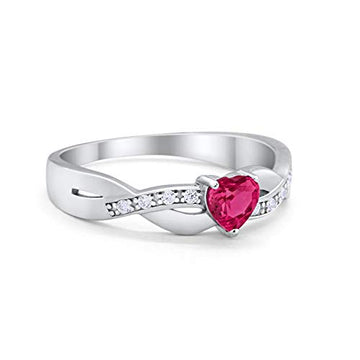 Accent Heart Shape Wedding Ring Simulated Ruby CZ 925 Sterling Silver